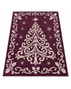 Ockton Scroll Christmas Tree Plum/White Area Rug