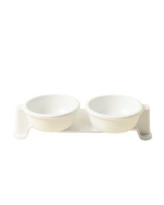 Slate Bluff Pet Feeding Stand With Two Plain Empty Bowls - White (synthetic illustration; no displayed measurements)