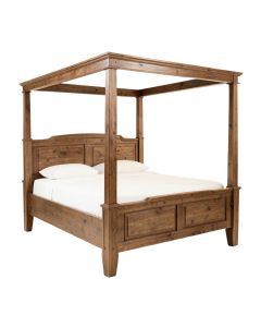 Distressed Wood King Four Poster Bed (synthetic illustration; no displayed measurements)