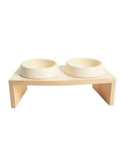 Shore Bridge Pet Feeding Stand With Two Plain Empty Bowls - Cream