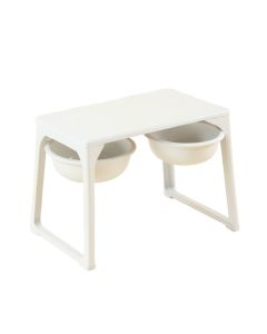 Oak Bluff Pet Feeding Stand With Two Plain Empty Bowls - White (synthetic illustration; no displayed measurements)