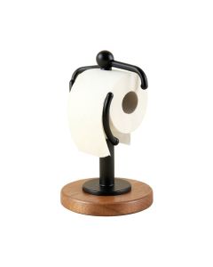 Free Standing Toilet Paper Holder With Wooden Base (synthetic illustration; no displayed measurements)
