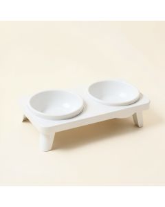 Field Brook Pet Feeding Stand With Two Plain Empty Bowls - White (synthetic illustration; no displayed measurements)