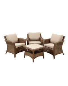 Ebern Designs 3Pcs Rattan Patio Conversation Set Outdoor Furniture Set W/ Table Cushion