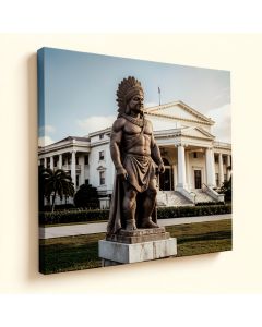 Statue Of King Kamehameha In Front Of A Government Building (synthetic illustration; no displayed measurements)