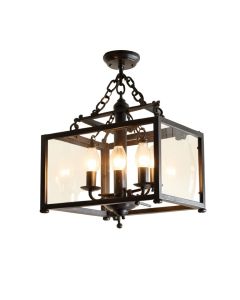 Ellenton 4 - Light Shaded Rectangle Chandelier With Wrought Iron Accents