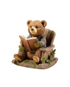 Woodland Bookworm Solar Bear Reading Story In Rocking Chair Statue