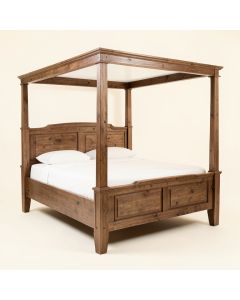 Distressed Wood King Four Poster Bed (synthetic illustration; no displayed measurements)