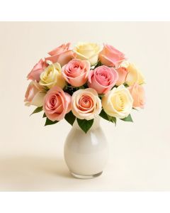 18 Heads Silk Roses Floral Arrangements In Vase (synthetic illustration; no displayed measurements)