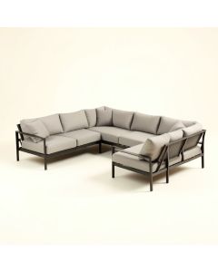 Dinja Patio Sectional With Cushions (synthetic illustration; no displayed measurements)
