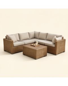 Huang 5 Piece Rattan Sectional Seating Group With Cushions (synthetic illustration; no displayed measurements)