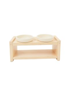 Rowan Dale Pet Feeding Stand With Two Plain Empty Bowls - Ivory