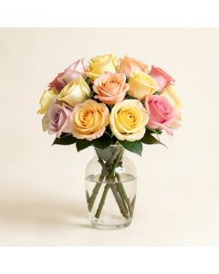 Roses Floral Arrangements In Glass Vase (synthetic illustration; no displayed measurements)