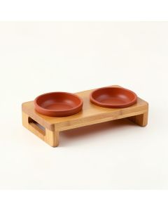 Ridge Arc Pet Feeding Stand With Two Plain Empty Bowls (synthetic illustration; no displayed measurements)