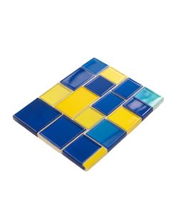 Modular Random Sized Glass Mosaic Tile In Glossy Blue/Yellow