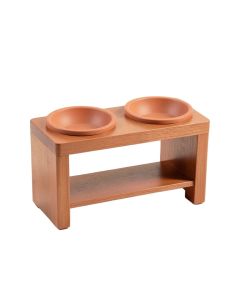Alder Branch Pet Feeding Stand With Two Plain Empty Bowls - Terracotta
