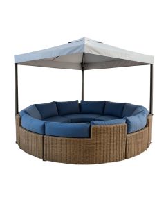 Patio Furniture Round Outdoor Sectional Sofa Set Rattan Daybed Sunbed With Retractable Canopy (synthetic illustration; no displayed measurements)
