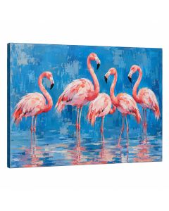 Flamingos On Blue Painting Print
