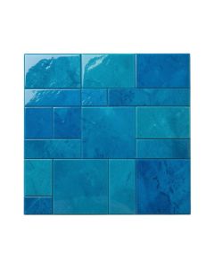 Linear Random Sized Natural Stone Mosaic Tile In Glossy Blue/Turquoise
