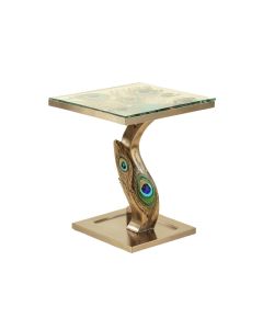 Radank 22 '' Peacock Design Glass And Metal End Table (synthetic illustration; no displayed measurements)