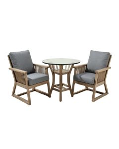 3-Piece Outdoor Patio Furniture Faux Woodgrain Rocking Chairs Warm Gray Cushions &