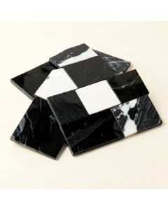 Linear Random Sized Natural Stone Mosaic Tile In Glossy Black/White (synthetic illustration; no displayed measurements)