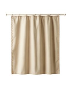 Brook Falls Shower Curtain Hanging Flat From A Plain Rod - Beige