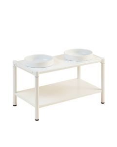 Alder Bluff Pet Feeding Stand With Two Plain Empty Bowls - White