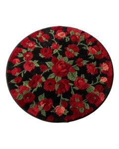 Round Rose Floral Tufted Wool Red/Green/Black Area Rug