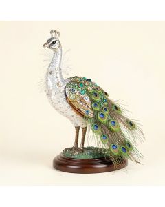 Belvue Bejeweled Lovely Peacock On Pedestal Figurine (synthetic illustration; no displayed measurements)