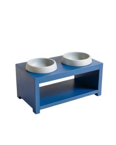 Lake Branch Pet Feeding Stand With Two Plain Empty Bowls - Blue