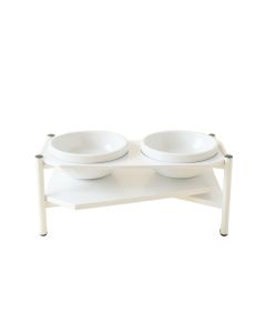 Rowan Crossing Pet Feeding Stand With Two Plain Empty Bowls - White (synthetic illustration; no displayed measurements)