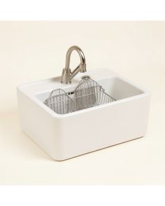 24 '' L X 19 '' W Farmhouse Kitchen Sink With Sink Grid And Basket Strainer (synthetic illustration; no displayed measurements)