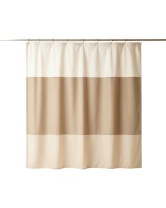 Spruce Branch Shower Curtain Hanging Flat From A Plain Rod - Beige (synthetic illustration; no displayed measurements)