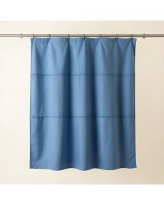 Cedar Dell Shower Curtain Hanging Flat From A Plain Rod - Blue (synthetic illustration; no displayed measurements)