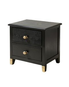 2 Drawer Wooden Nightstand With Textured Details And Metal Accents , Black (synthetic illustration; no displayed measurements)