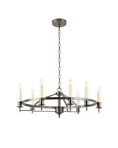 Poynor 8 - Light Candle Style Wagon Wheel Chandelier