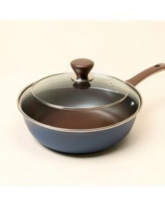 Ayesha Curry 3 Qt . Non-Stick Aluminum Saute Pan With Lid (synthetic illustration; no displayed measurements)