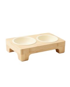 Rowan Bridge Pet Feeding Stand With Two Plain Empty Bowls - Cream (synthetic illustration; no displayed measurements)