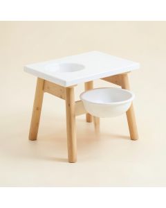 Ash Arc Pet Feeding Stand With Two Plain Empty Bowls (synthetic illustration; no displayed measurements)