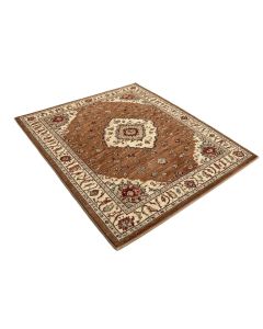 Yunisber Oriental Machine Made Power Loom Wool/Polyester Brown/Beige/Red Area Rug