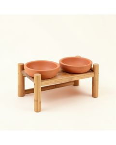 Juniper Crossing Pet Feeding Stand With Two Plain Empty Bowls - Terracotta (synthetic illustration; no displayed measurements)