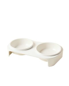 Reed Edge Pet Feeding Stand With Two Plain Empty Bowls - White