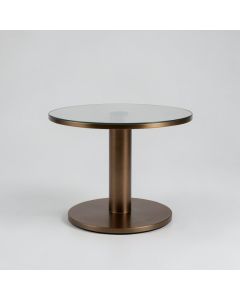 Morrissey Round Glass-Top End Table (synthetic illustration; no displayed measurements)