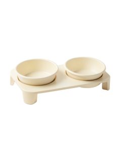 Olive Crest Pet Feeding Stand With Two Plain Empty Bowls - Cream (synthetic illustration; no displayed measurements)
