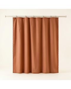 Linden Dell Shower Curtain Hanging Flat From A Plain Rod - Terracotta (synthetic illustration; no displayed measurements)