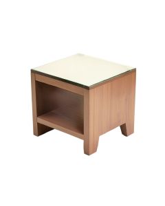 Goodspeed Record Glass Top 4 Legs End Table With Storage (synthetic illustration; no displayed measurements)