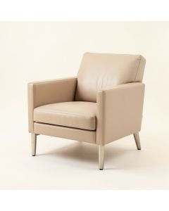 Guapa Leather Upholstered Metal Arm Chair In Beige (synthetic illustration; no displayed measurements)