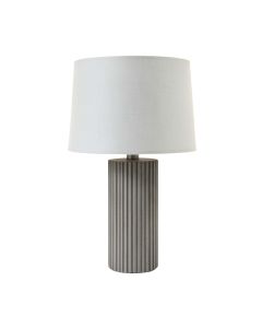 Pine Arc Table Lamp With A Plain Fabric Shade - Gray