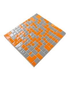 Linear Random Sized Metal Mosaic Tile In Glossy Gray/Orange